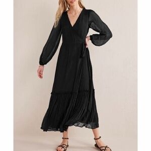 Boden Long Sleeve Wrap Maxi Dress Black Size 8 NWT